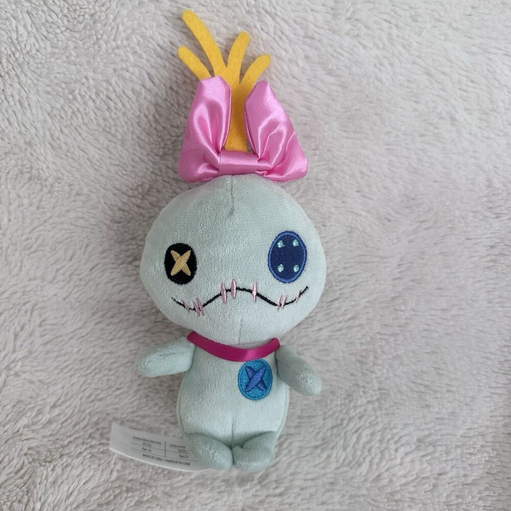 Disney Scrump Plush Mint Green Lilo and Stitch Rag Doll Pink Bow Button Eyes